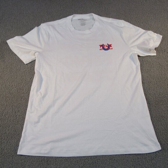 True Religion Men’s Graphic Tee – Size 2XL – Red & Blue Logo Graphic on White - Picture 1 of 8